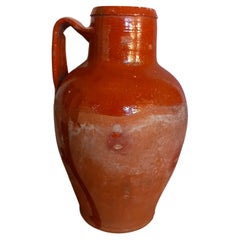 Antique Typical Spanish kitchen Container Fired Red Clay Ceramic  Early 20th Century