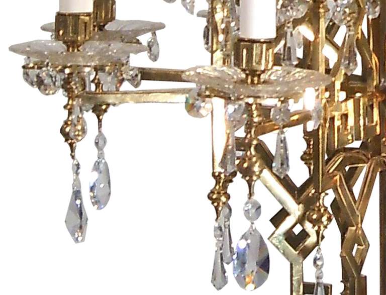 Hand-Crafted Typical Viennese Polished Brass Art Deco Chandelier, Original, Restored by Woka