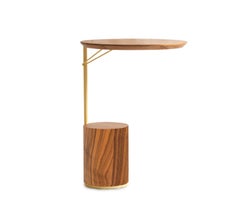 "Tyr" Side Table in Walnut Natural Wood Veneer and Carbon Steel Details