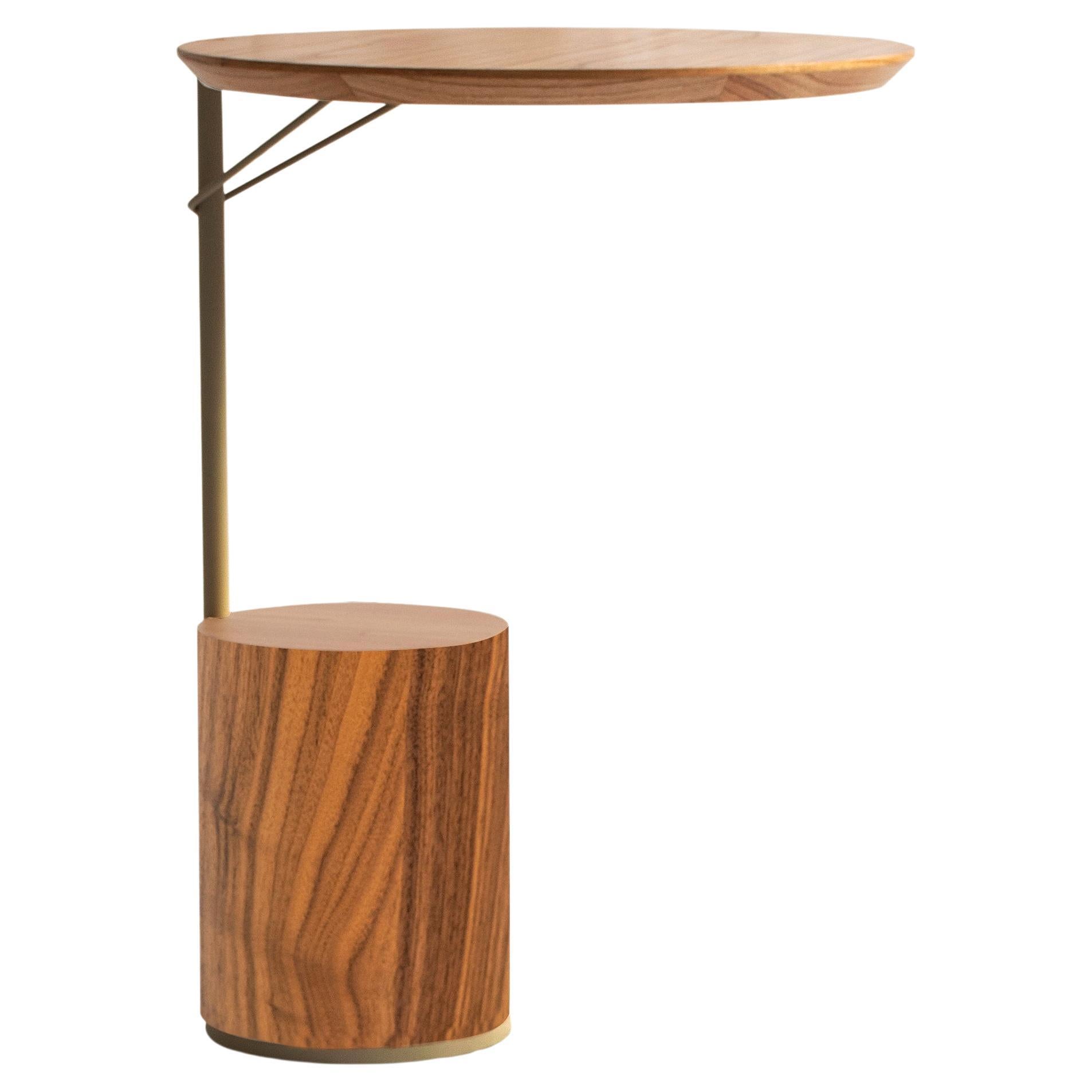 "Tyr" Side Table in Walnut Natural Wood Veneer and Carbon Steel Details