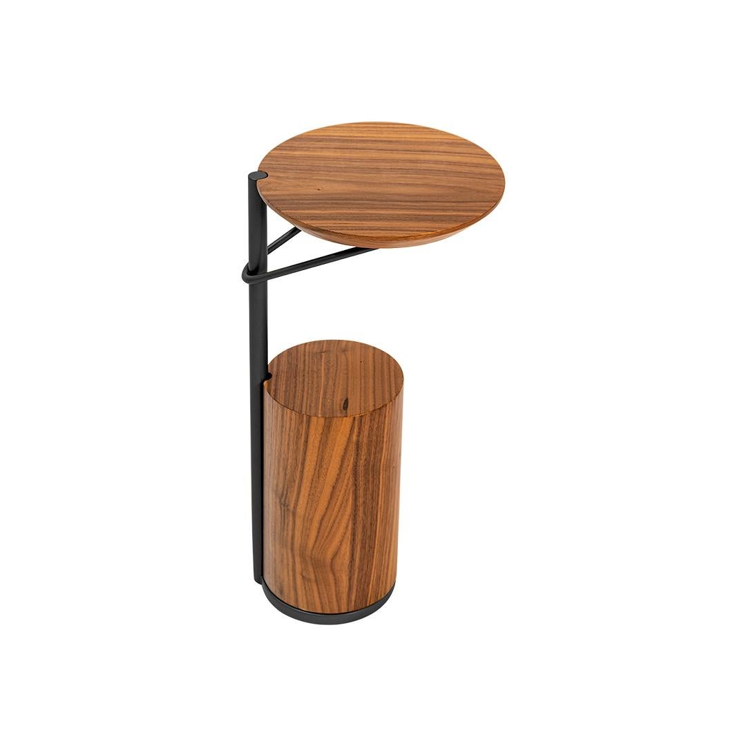 "Tyr" Side Table in Walnut Wood Veneer and Carbon Steel Details