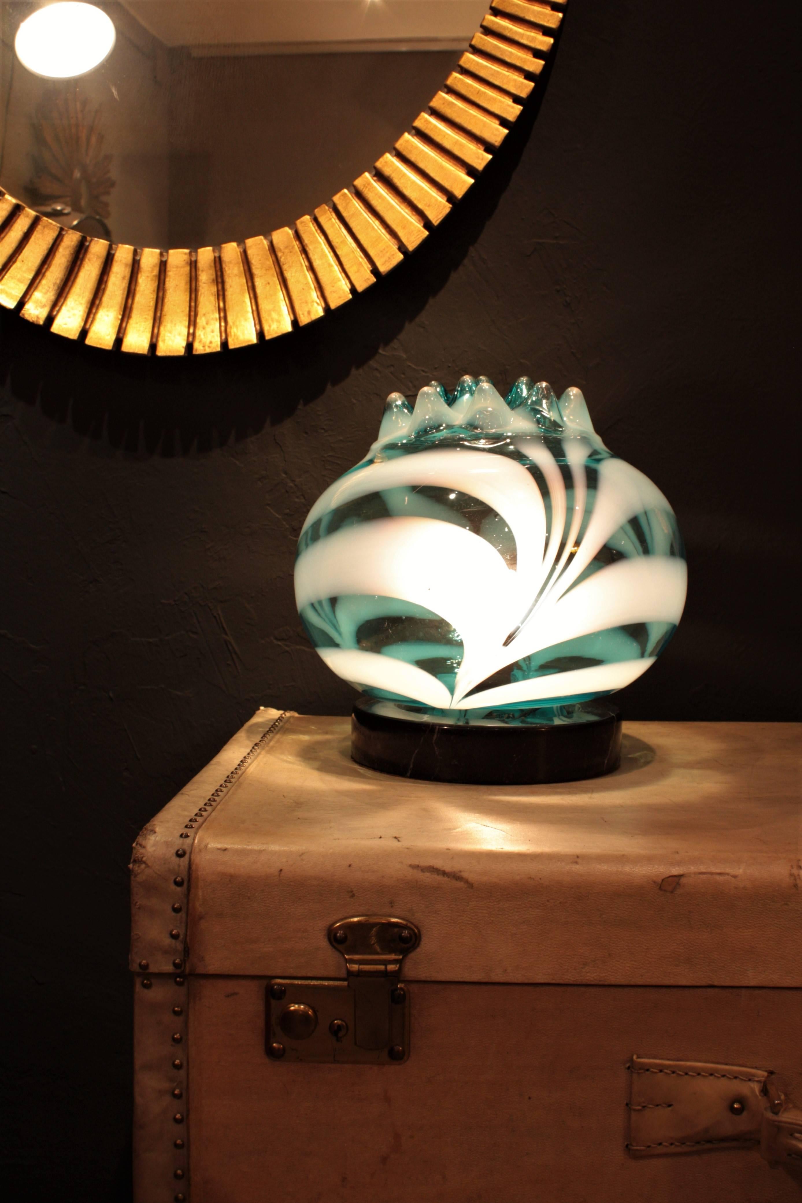 Mid-Century Modern Venini Tyra Lundgren Murano Glass Marble Table Lamp Glass, 1950s For Sale