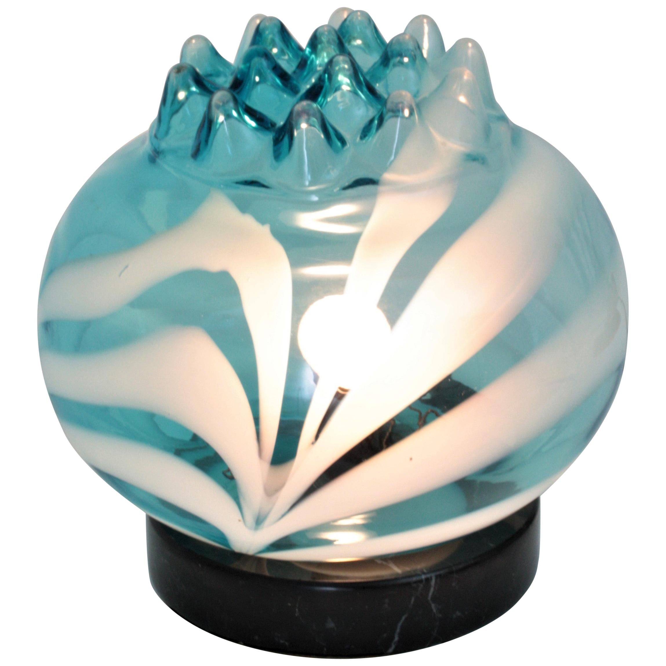 Venini Tyra Lundgren Blue Blown Glass and Black Marble Table Lamp