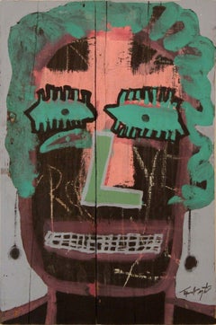 Tyree Guyton Untitled Portrait Signed Acrylic Painting on Wood Boards Framed