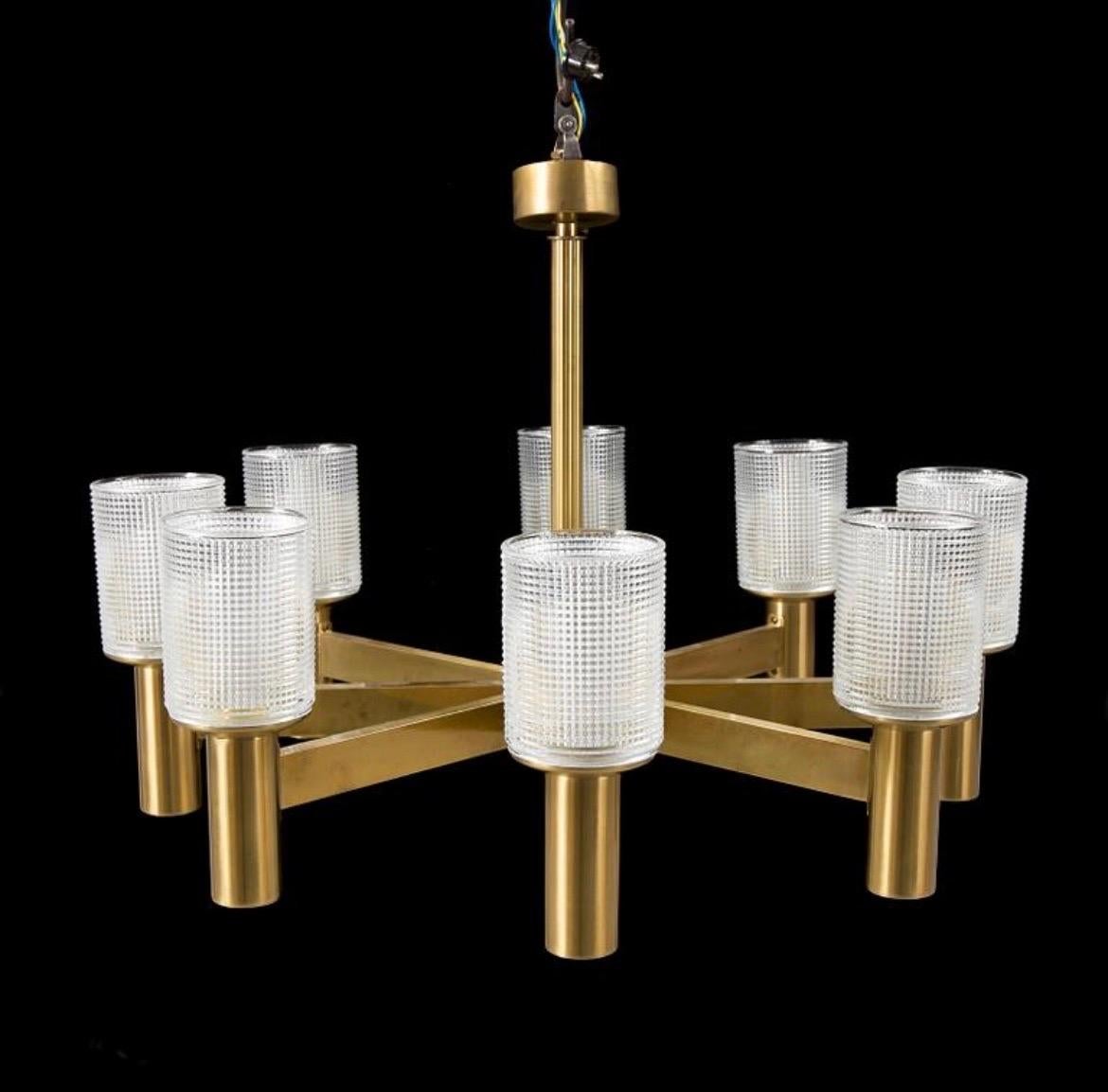Mid-Century moderno Lampadario in ottone Konsthantverk Tyringe, 1970 Svezia in vendita