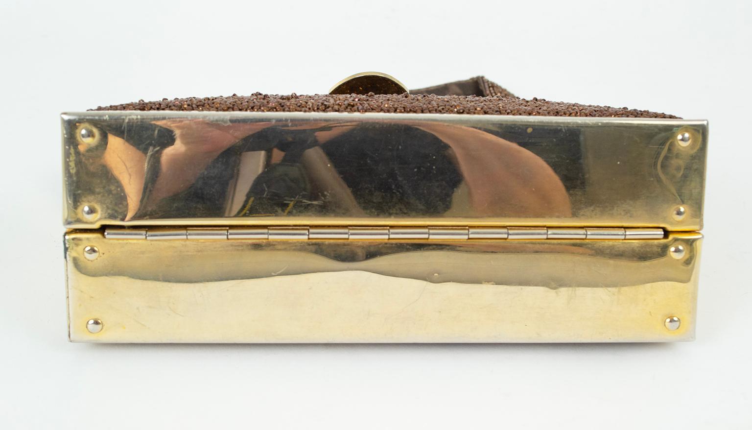 Tyrolean Bronze Caviar Bead Evening Bag w 24-Karat Gold Plate Surround, 1950s For Sale 5