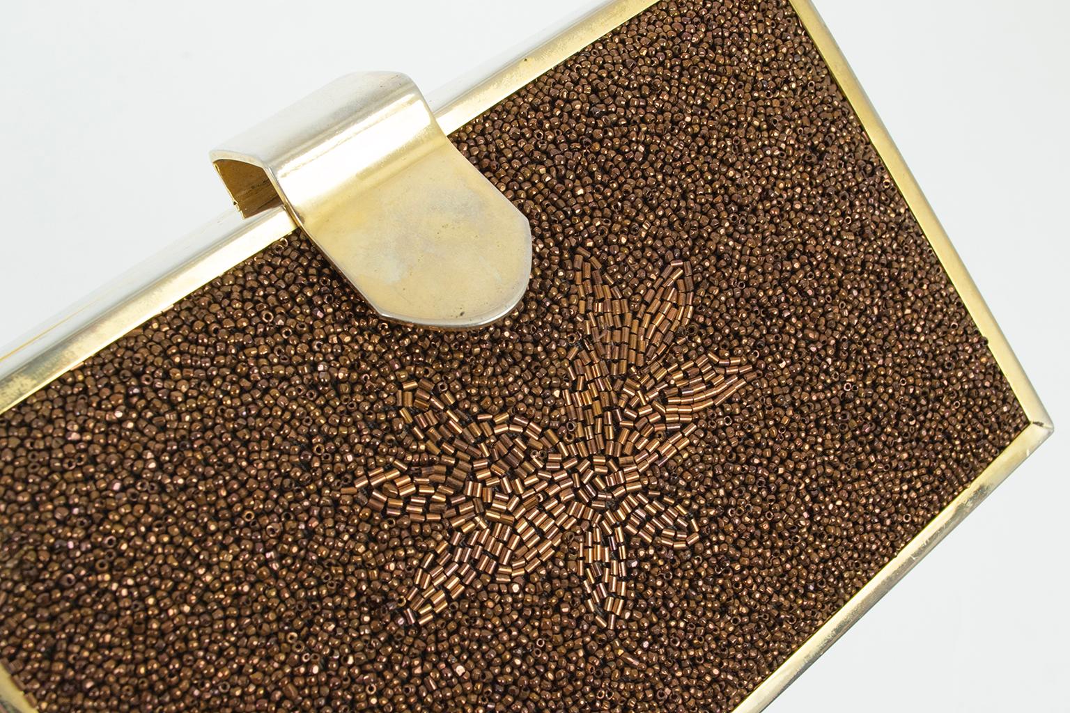 Tyrolean Bronze Caviar Bead Evening Bag w 24-Karat Gold Plate Surround, 1950s For Sale 1