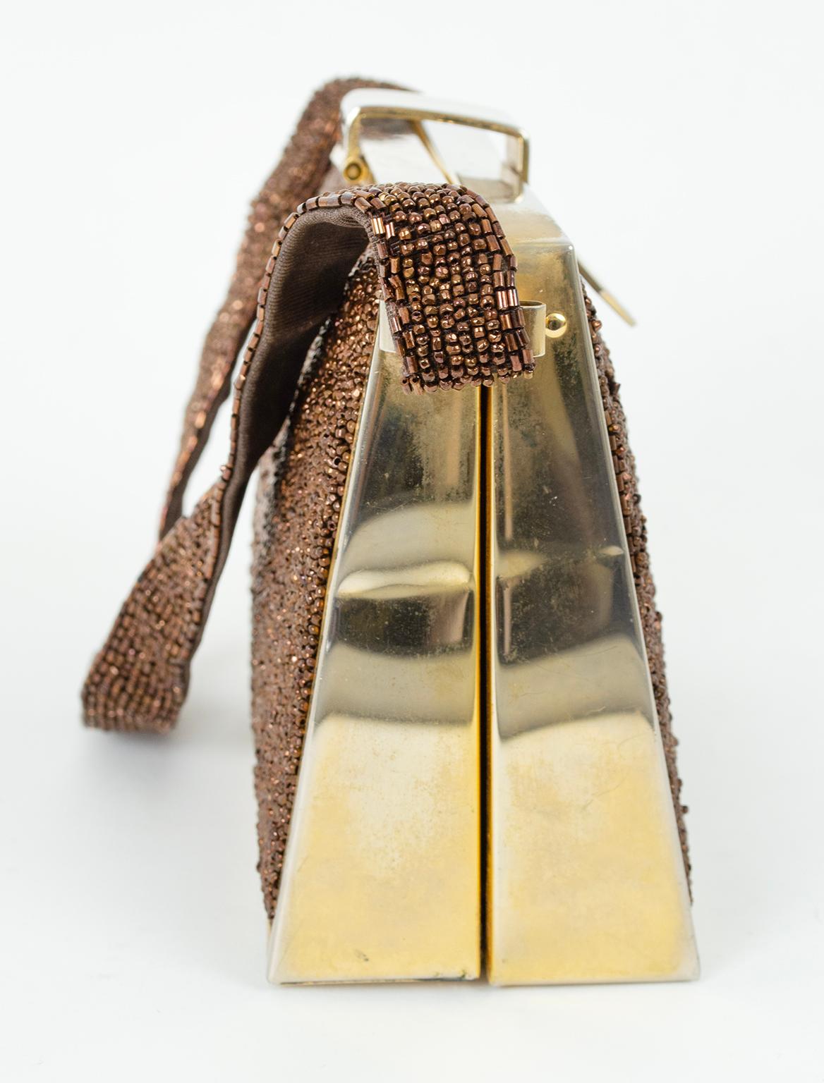 Tyrolean Bronze Caviar Bead Evening Bag w 24-Karat Gold Plate Surround, 1950s For Sale 2