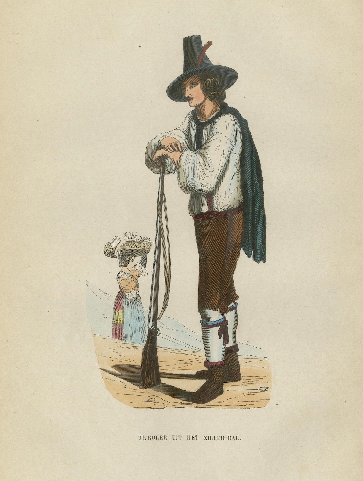 Tyrolean Hunter from the Ziller Valley - Antique Costume Lithograph, c.1852