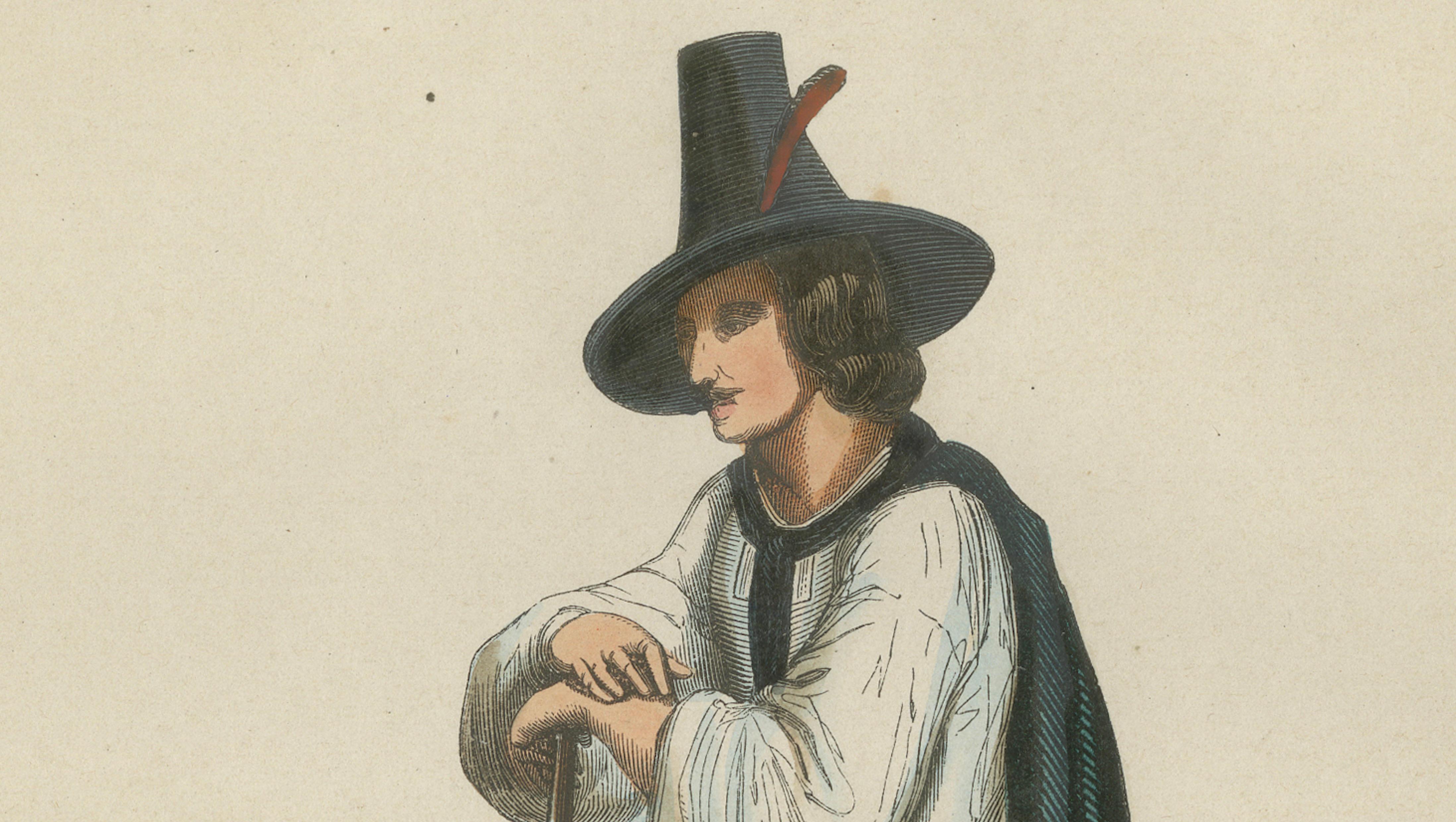 Tyrolean Hunter from the Ziller Valley - Antique Costume Lithograph, c.1852