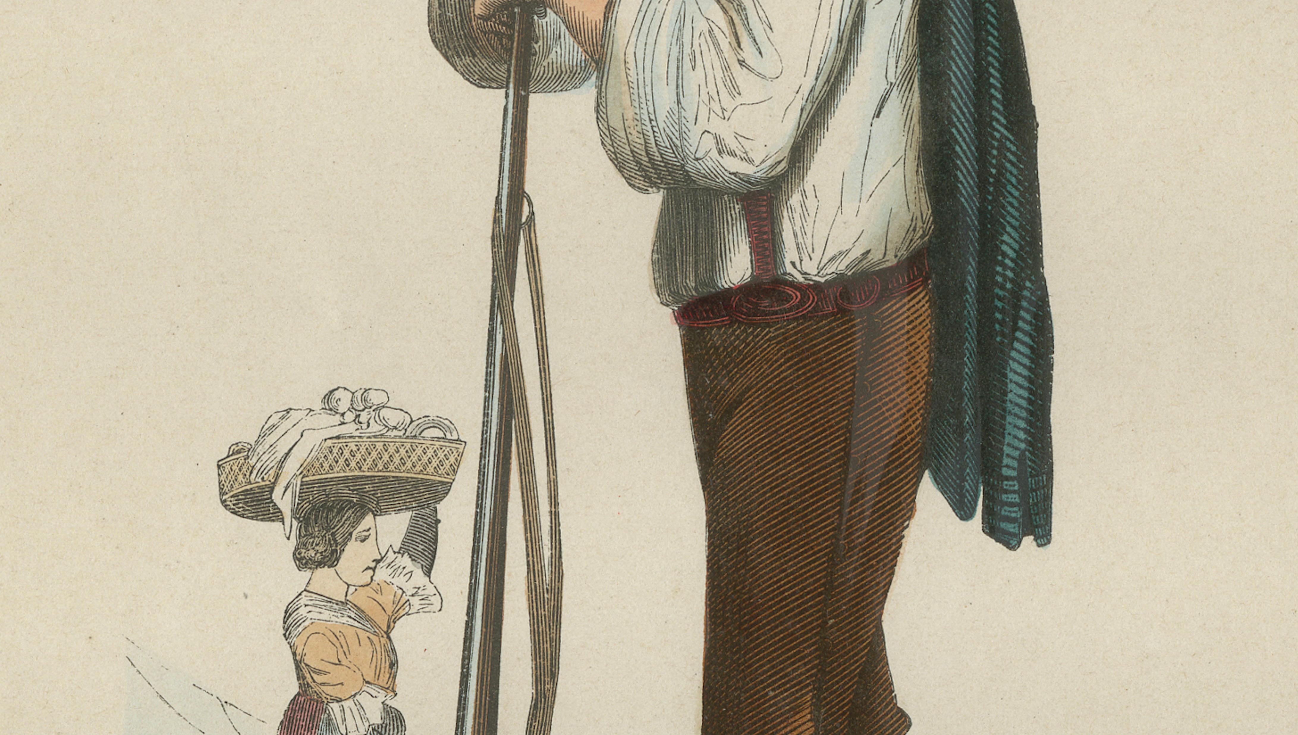 Tyrolean Hunter from the Ziller Valley - Antique Costume Lithograph, c.1852