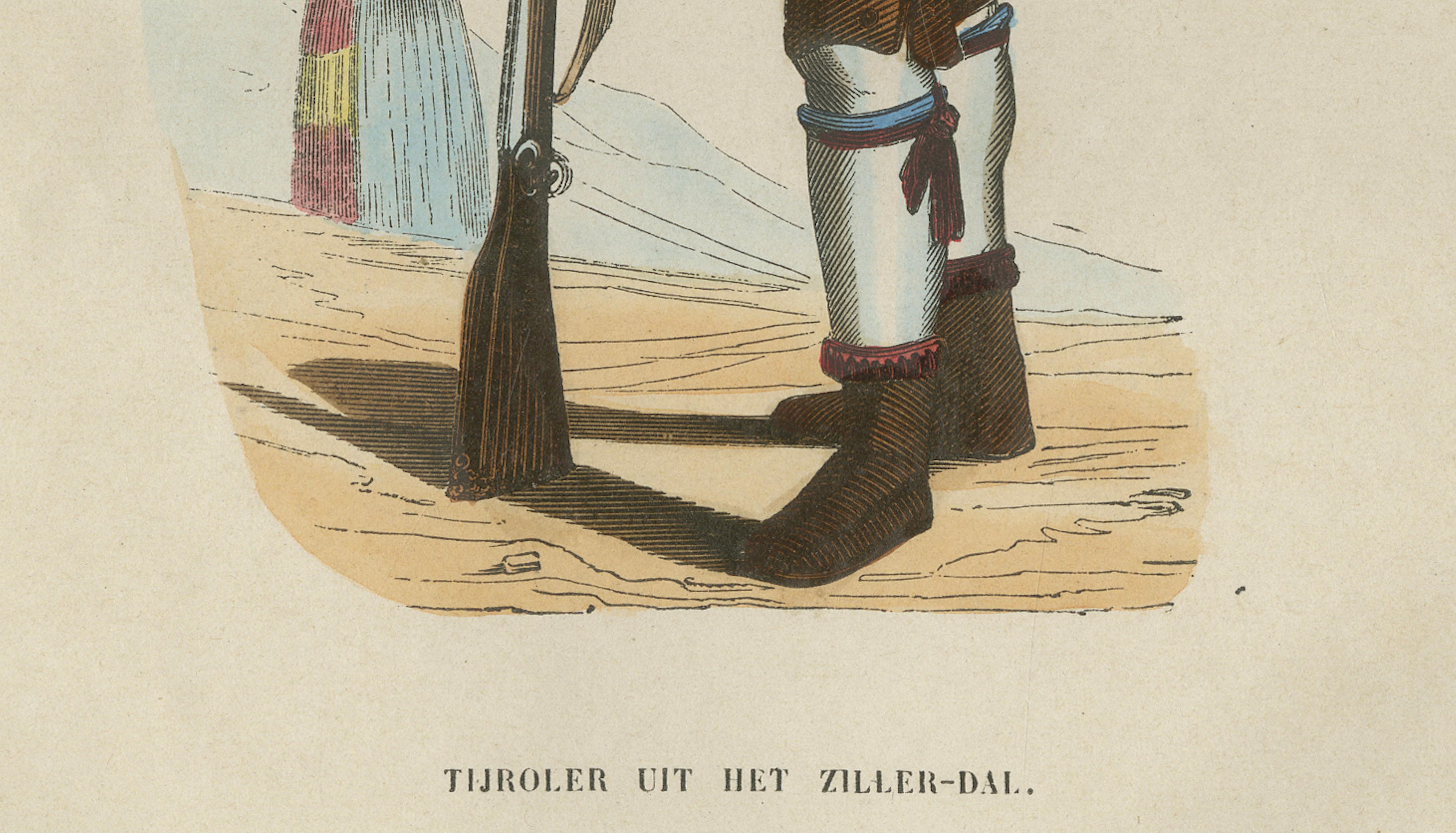 Tyrolean Hunter from the Ziller Valley - Antique Costume Lithograph, c.1852