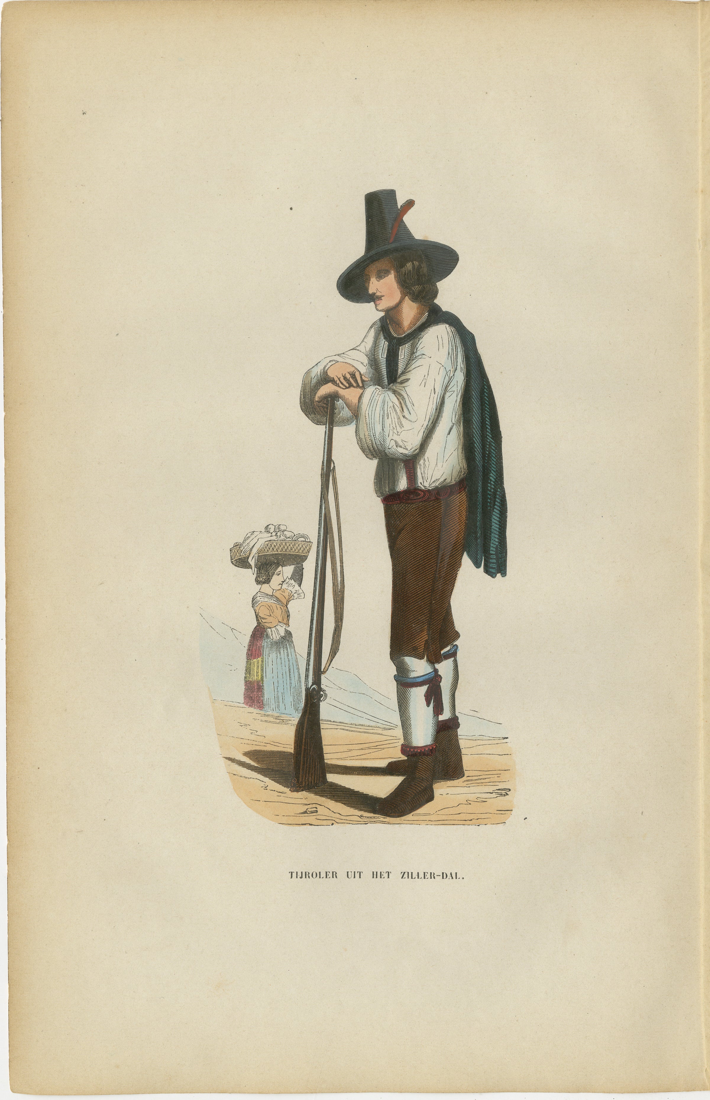 Tiroler Jäger aus dem Zillertal - Antike Kostümlithographie, um 1852
