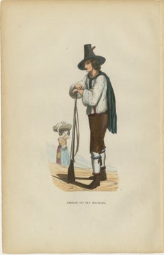 Tyrolean Hunter from the Ziller Valley - Antique Costume Lithograph, c.1852