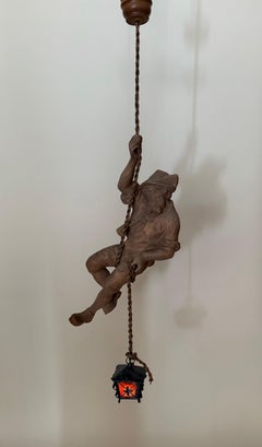 Tyrolean Mountaineer Pendant Lamp, Hand-Carved Softwood, 1980s