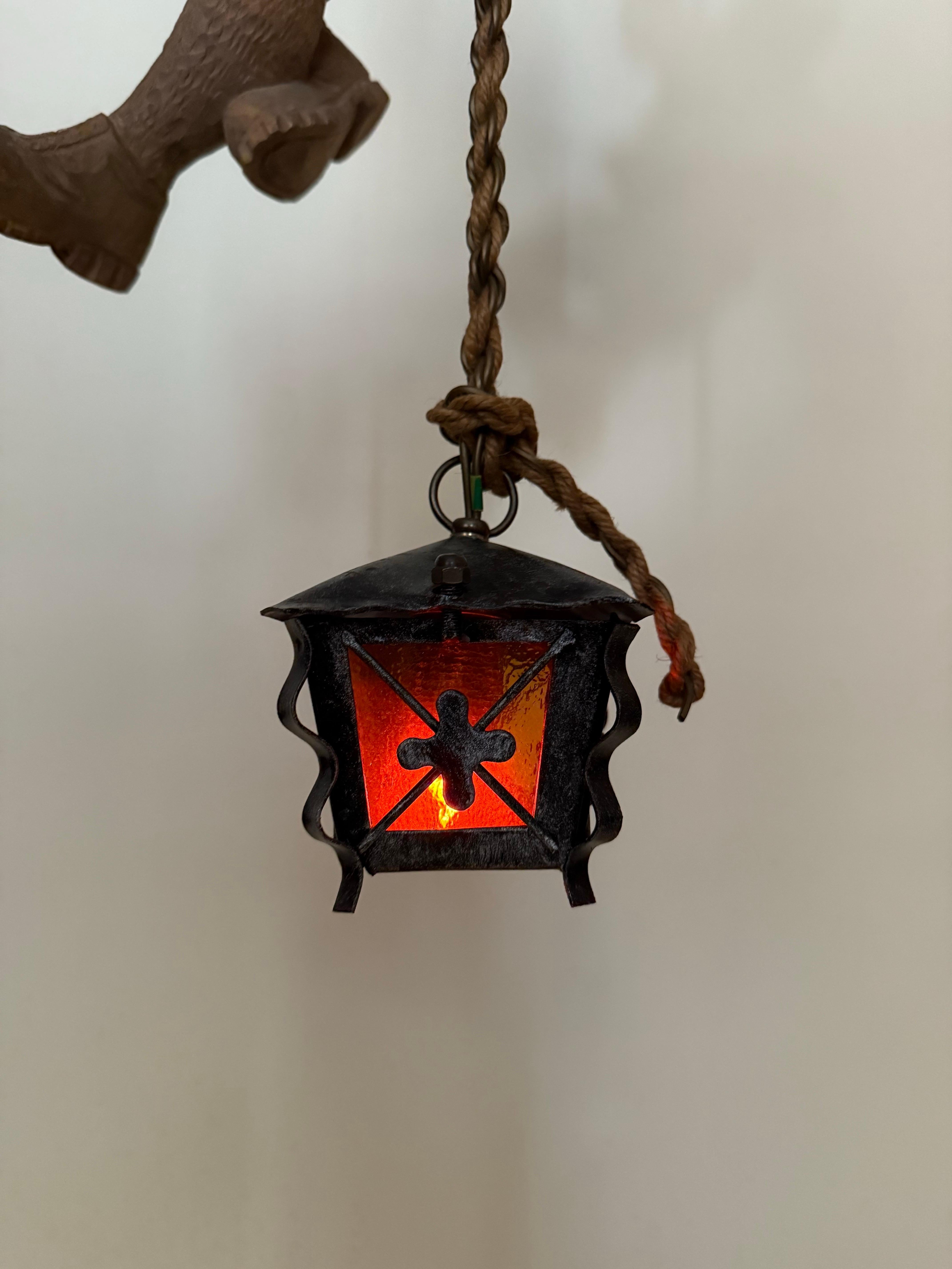 German Tyrolean Mountaineer Pendant Lamp with Lantern For Sale