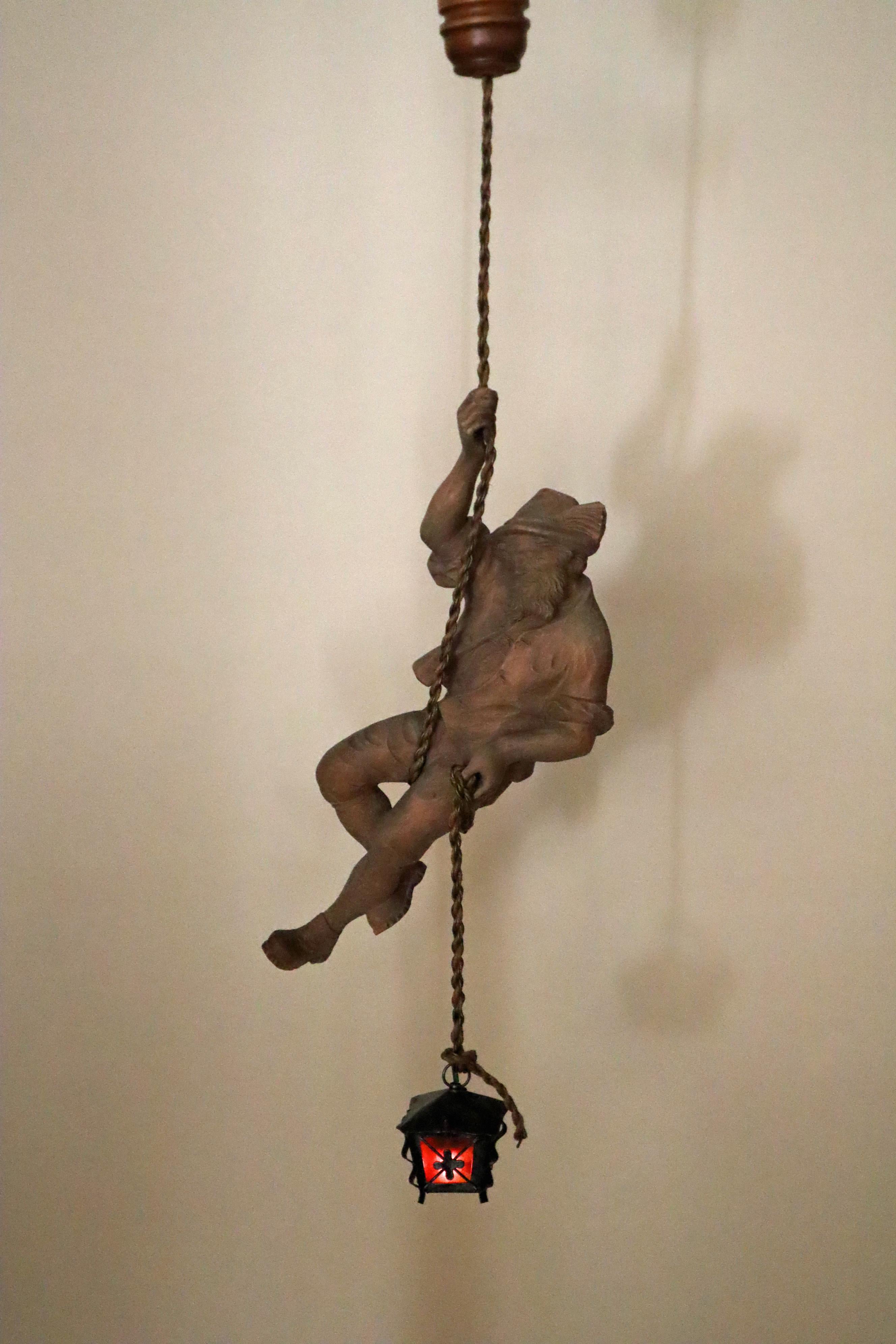 Tyrolean Mountaineer Pendant Lamp with Lantern In Good Condition For Sale In Hannover, DE