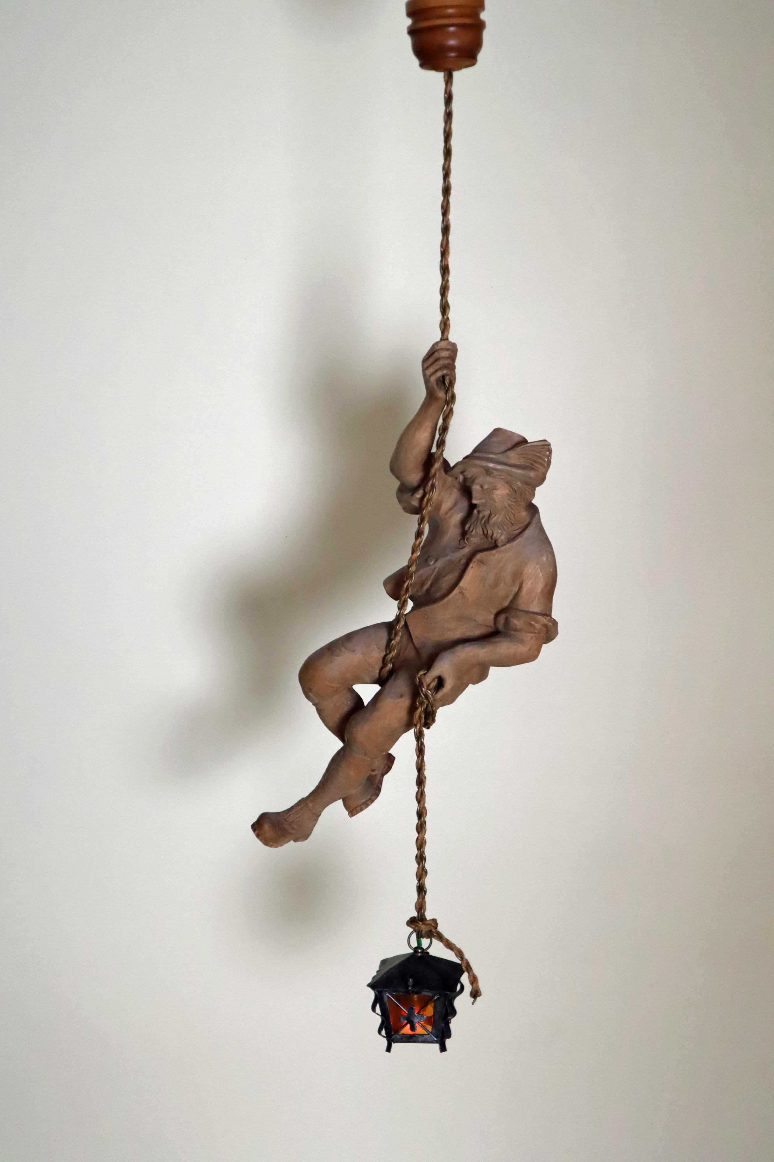 Late 20th Century Tyrolean Mountaineer Pendant Lamp with Lantern For Sale