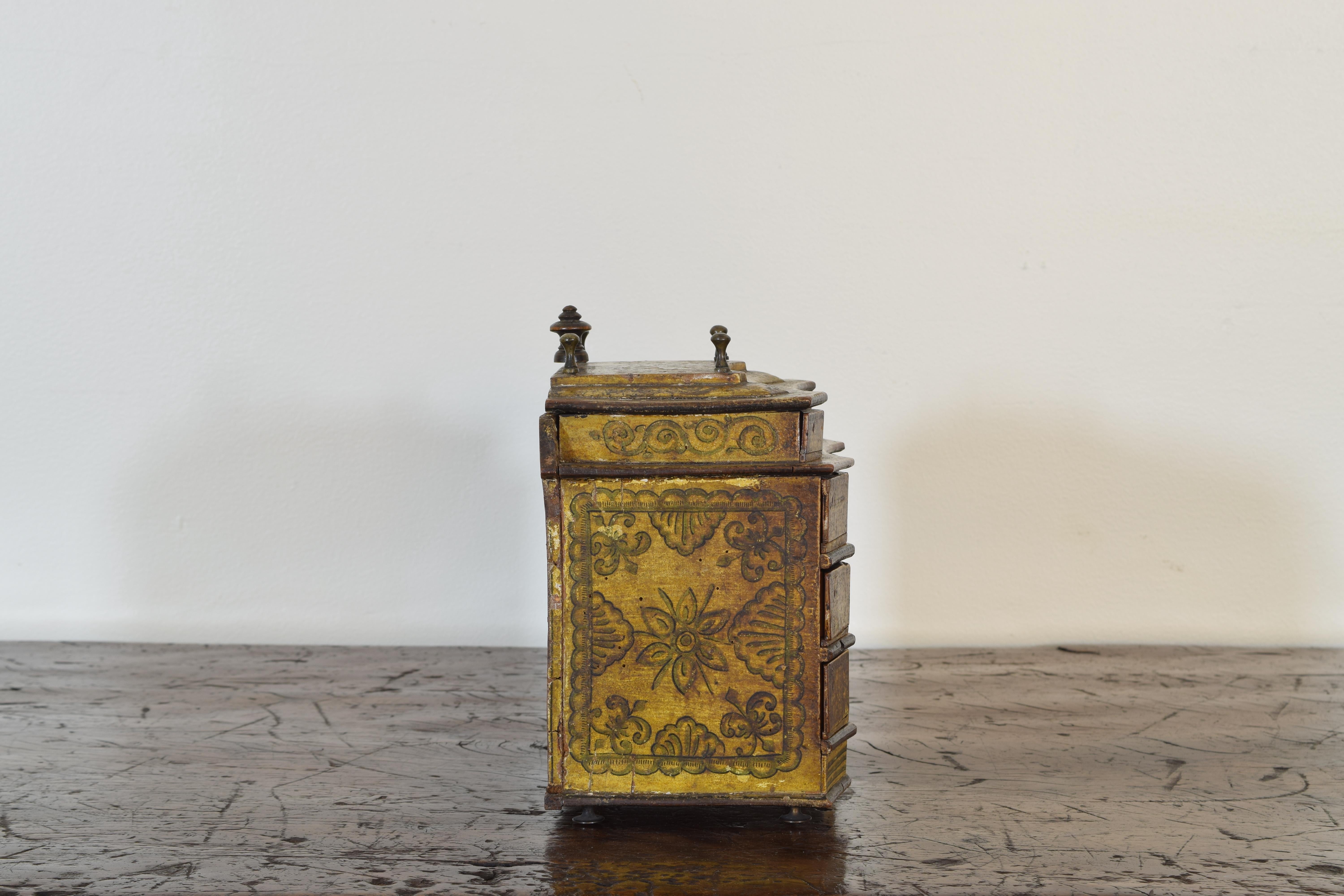 Italian Tyrolean Shaped and Painted 4-Drawer Box, 18th Century