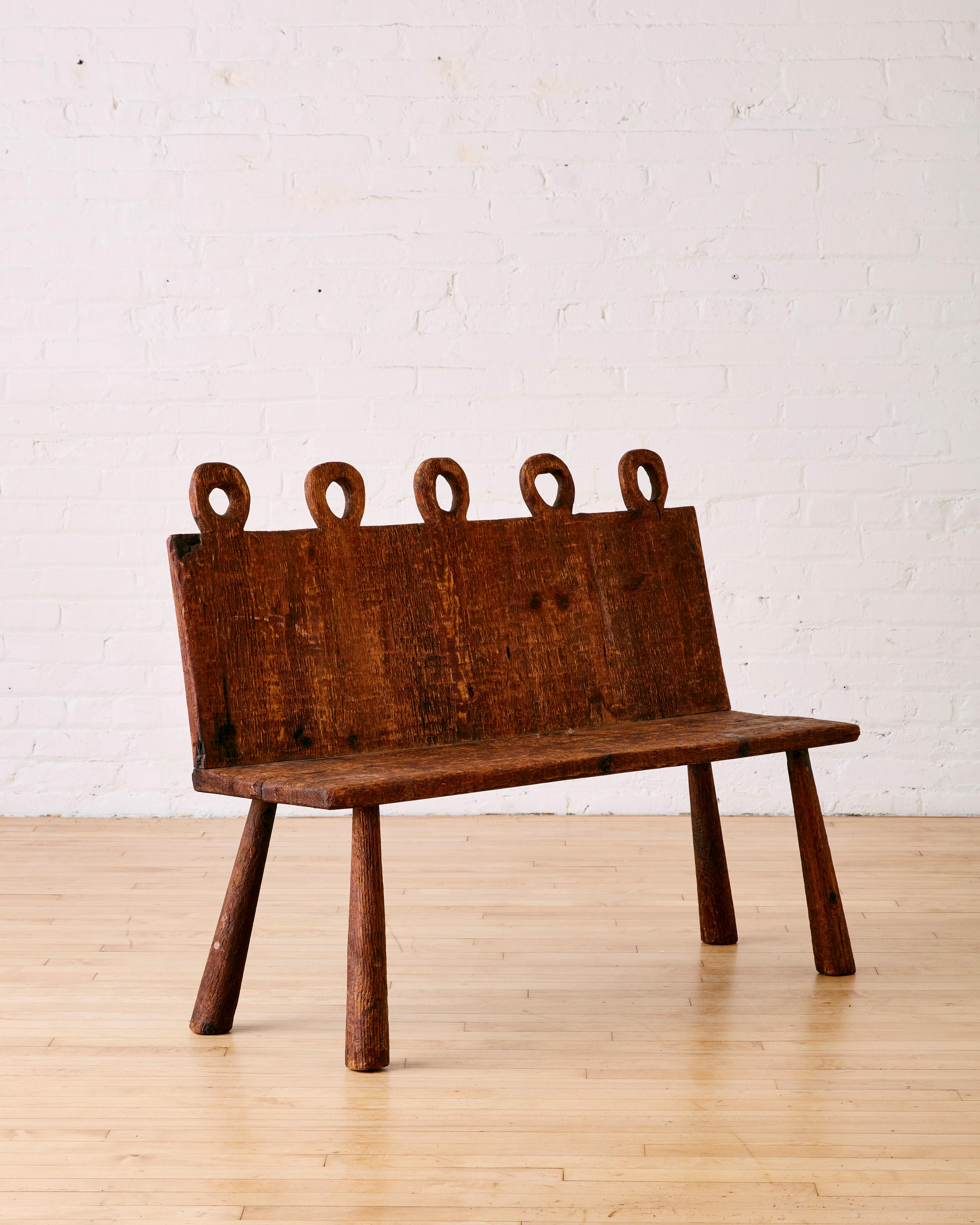 Mid-Century Modern Tyrolean Stained Pine Hall Bench For Sale
