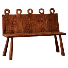 Vintage Tyrolean Stained Pine Hall Bench