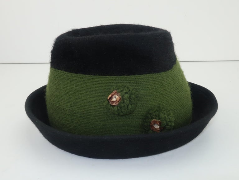 Tyrolean Style Green Mohair Hat With Horn Button Accents For Sale 1