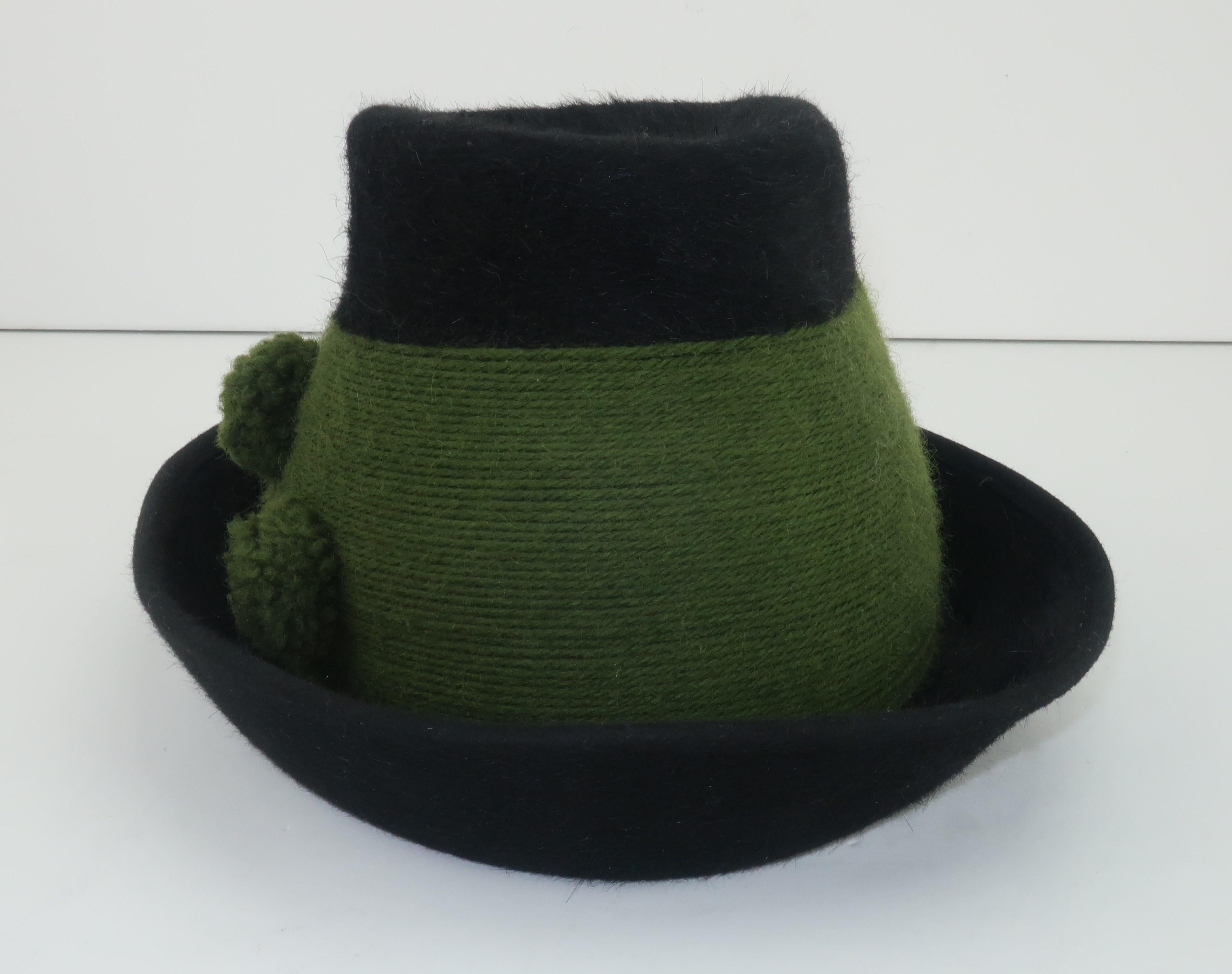 Tyrolean Style Green Mohair Hat With Horn Button Accents In Good Condition In Atlanta, GA