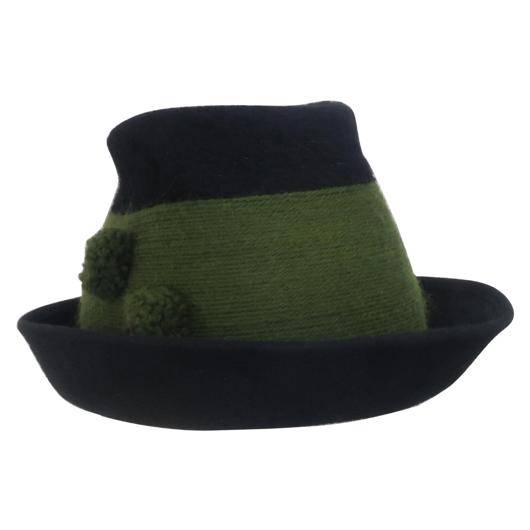 Tyrolean Style Green Mohair Hat With Horn Button Accents