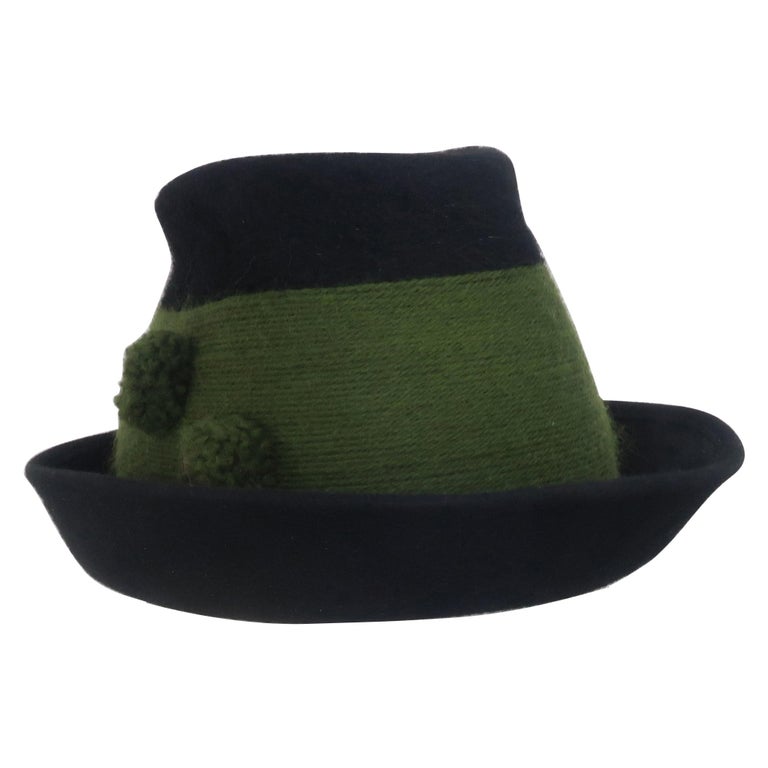 Tyrolean Style Green Mohair Hat With Horn Button Accents For Sale