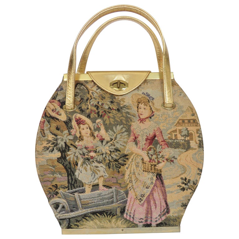 Vintage Tapestry and Leather Bag