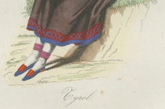 Tyrolean Woman Costume Print – Antique Hand-Colored Lithograph, 1854