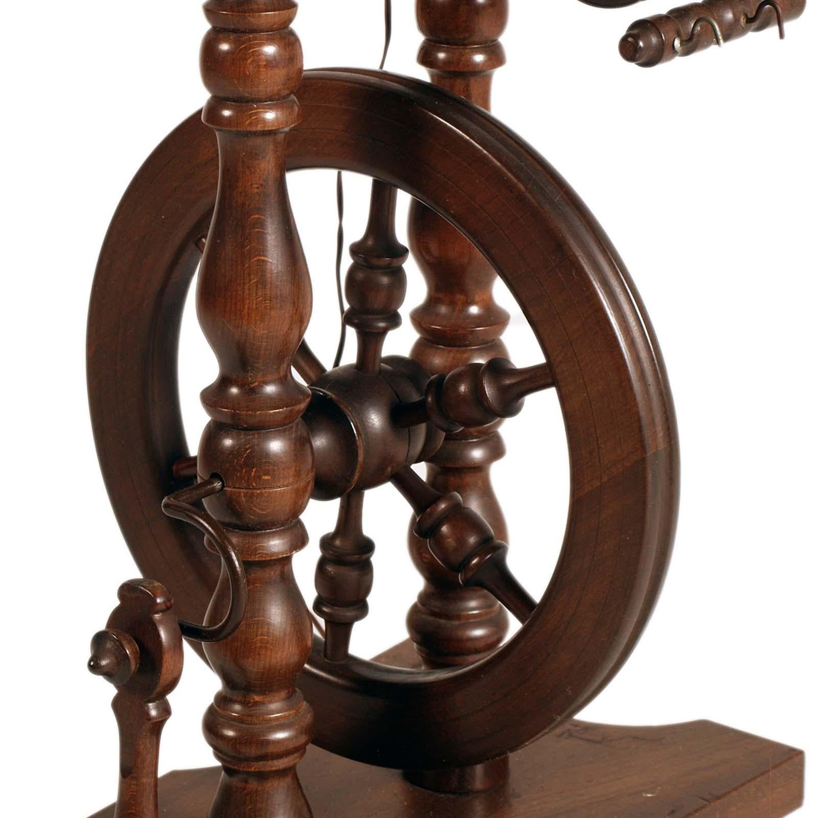 Hand-Crafted Tyrolean Wooden Spinning Wheel Floor Lamp, 19th Century For Sale