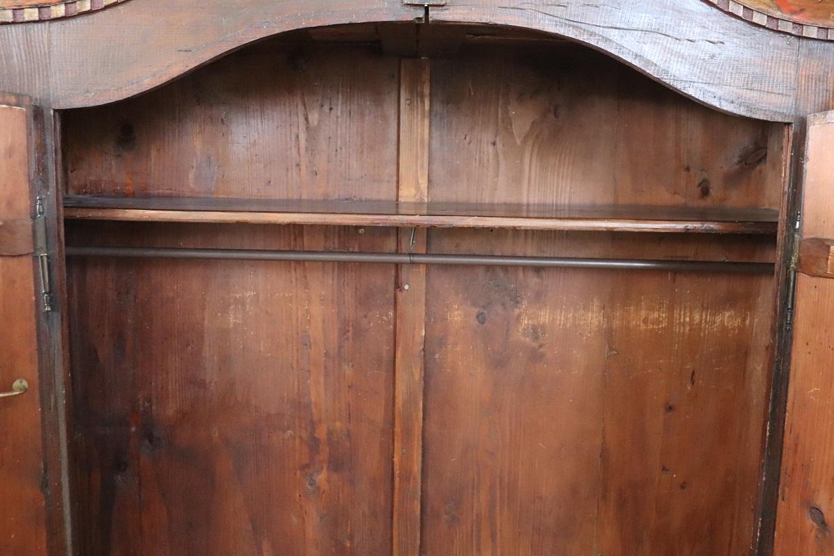 Tyrolen Antique Wardrobe with Secrets, Hand Painted Pine Wood dated 1828 For Sale 4