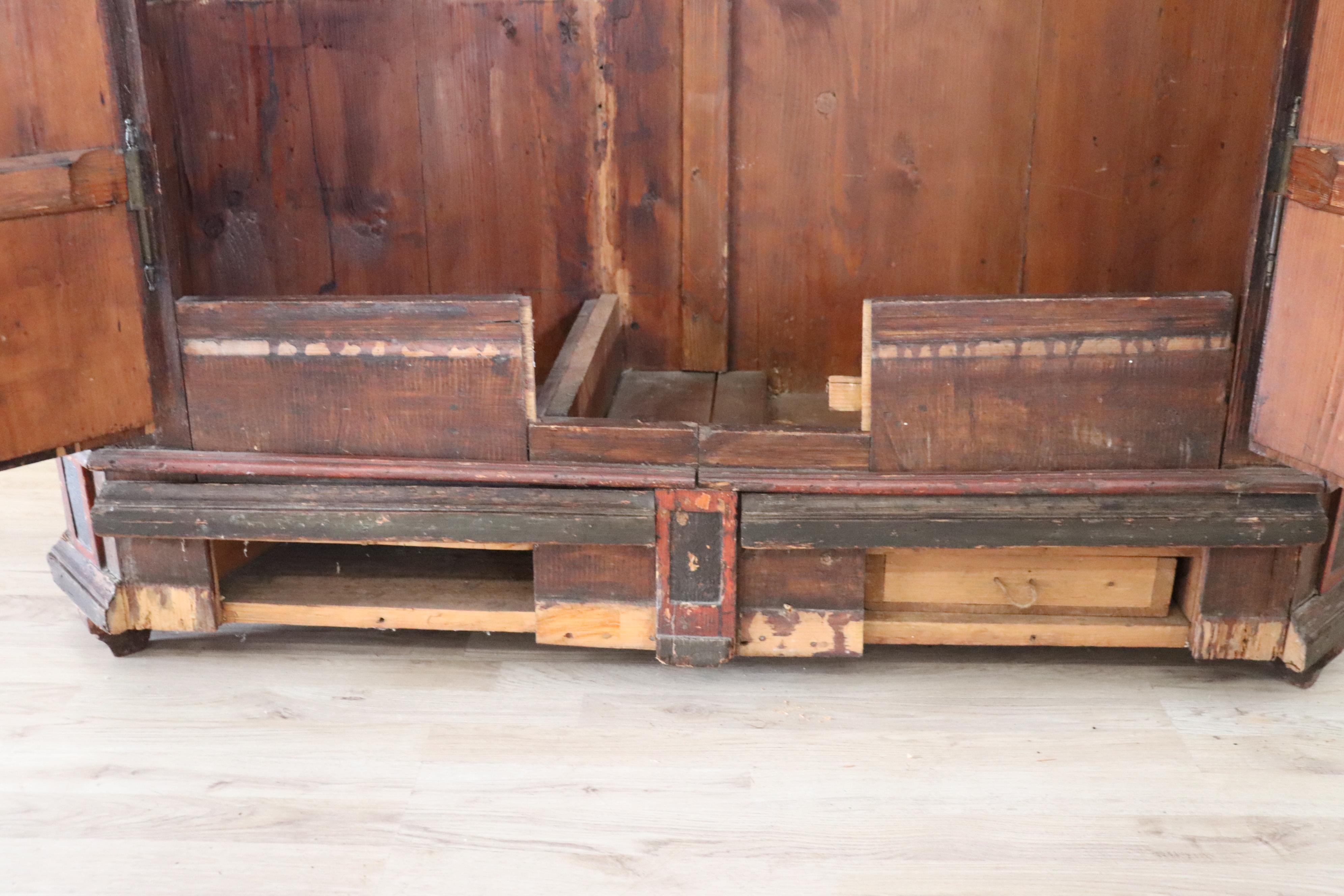 Tyrolen Antique Wardrobe with Secrets, Hand Painted Pine Wood dated 1828 For Sale 6