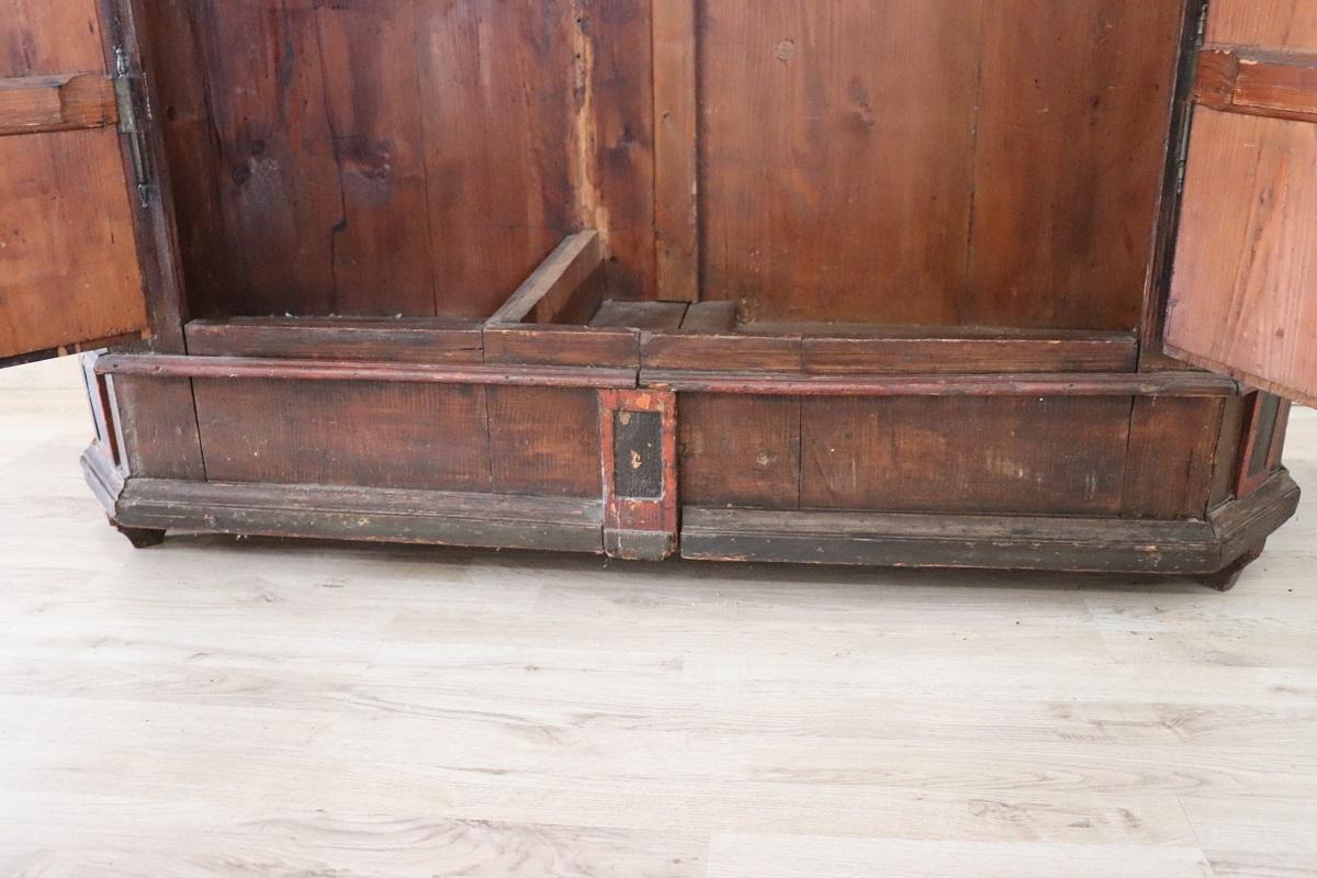 Tyrolen Antique Wardrobe with Secrets, Hand Painted Pine Wood dated 1828 For Sale 8