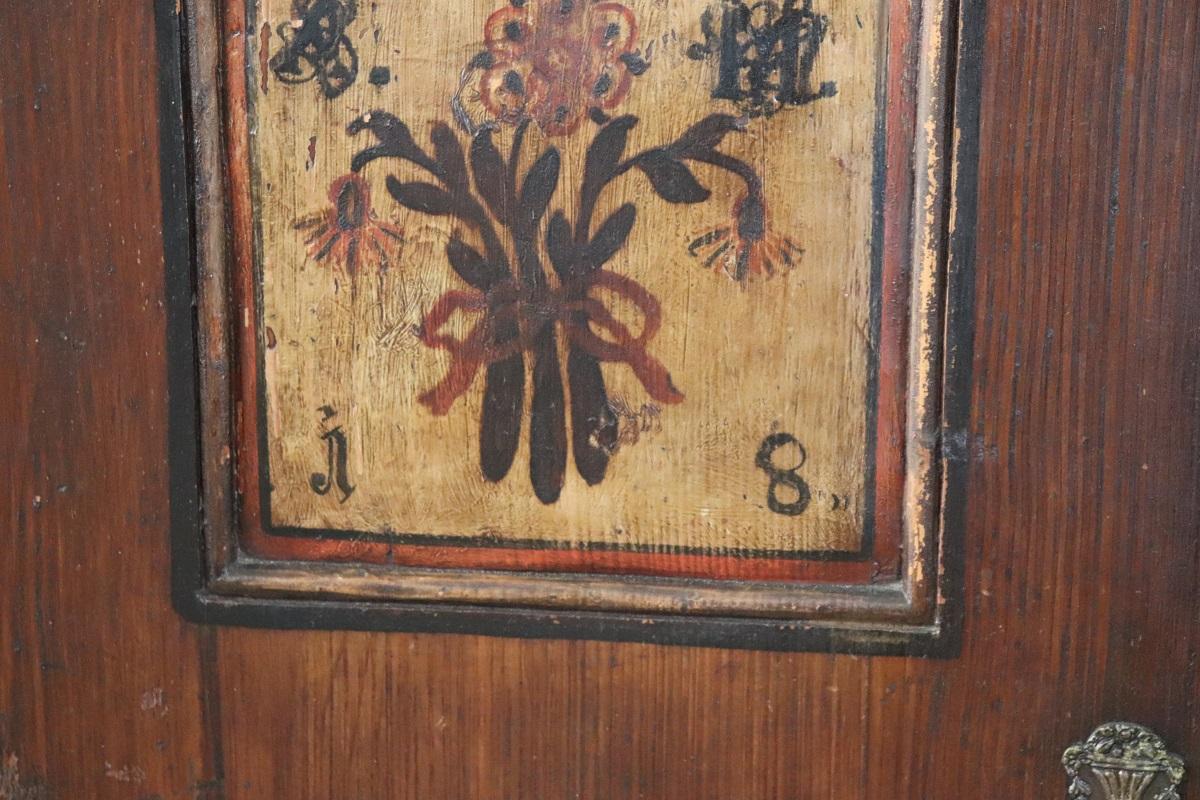Tyrolen Antique Wardrobe with Secrets, Hand Painted Pine Wood dated 1828 For Sale 9