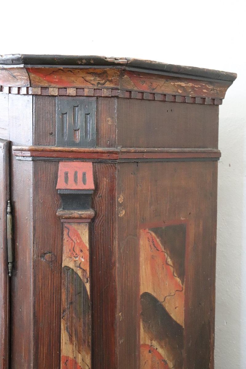 Tyrolen Antique Wardrobe with Secrets, Hand Painted Pine Wood dated 1828 For Sale 12
