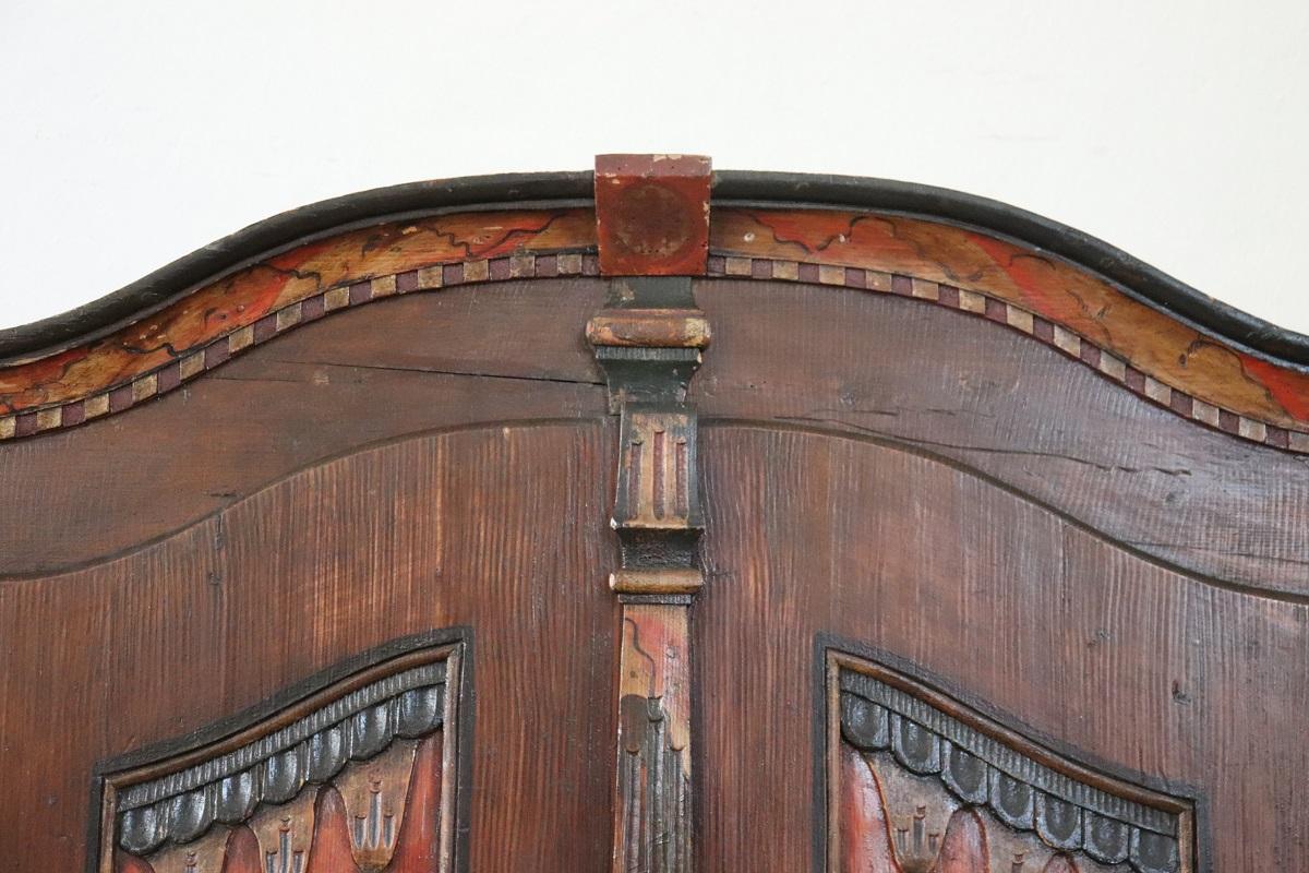 Hand-Painted Tyrolen Antique Wardrobe with Secrets, Hand Painted Pine Wood dated 1828 For Sale
