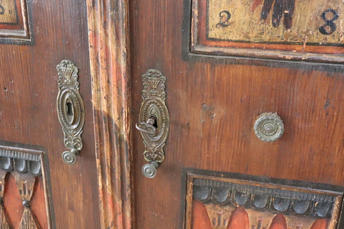 Tyrolen Antique Wardrobe with Secrets, Hand Painted Pine Wood dated 1828 For Sale 1