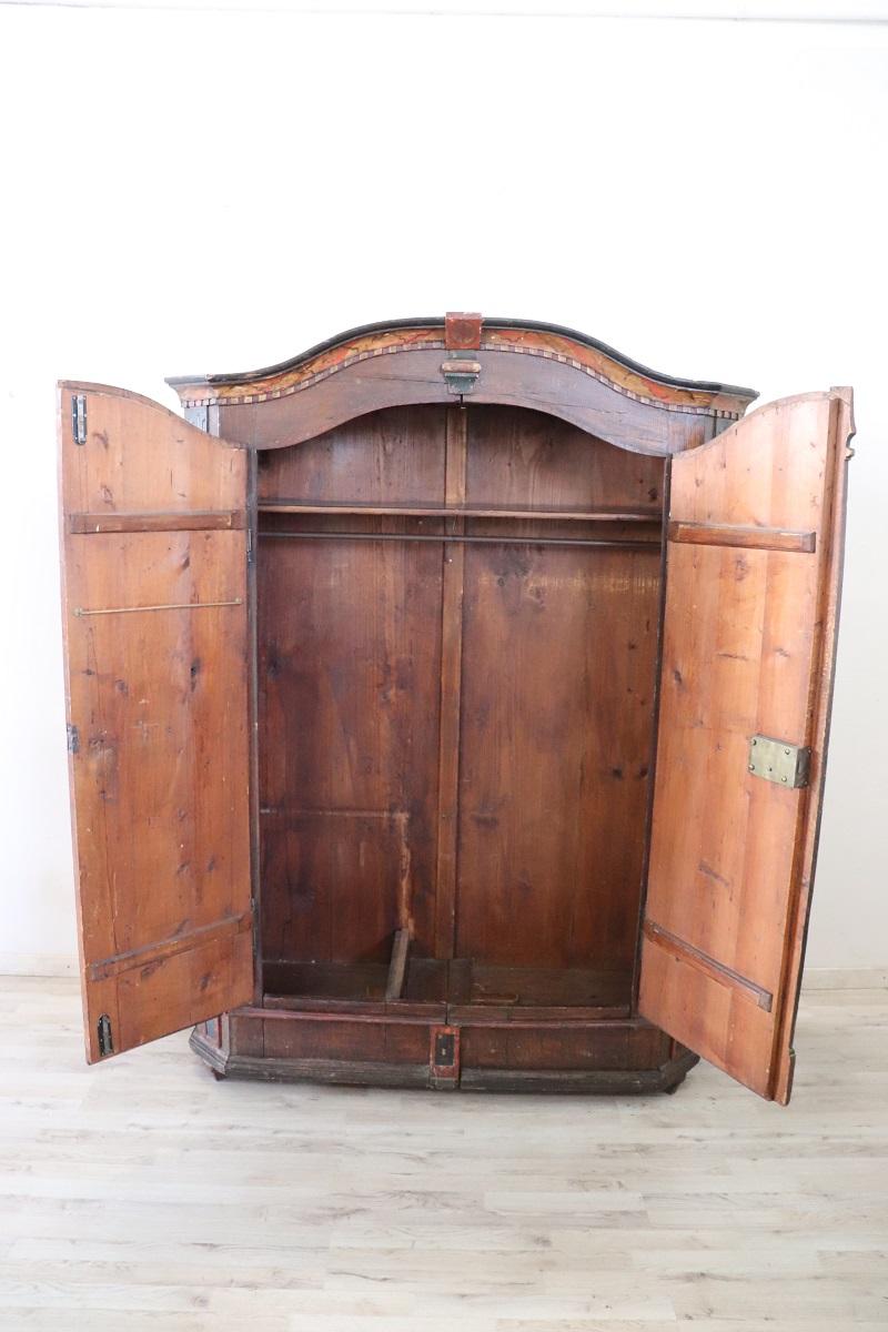 Tyrolen Antique Wardrobe with Secrets, Hand Painted Pine Wood dated 1828 For Sale 2