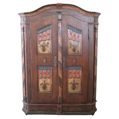 Tyrolen Antique Wardrobe with Secrets, Hand Painted Pine Wood dated 1828