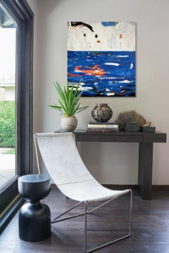 Apathy - original blue and white abstract oil painting by Tyrone Layne