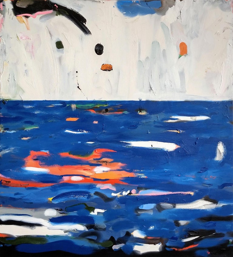 Tyrone Layne Apathy original blue and white abstract oil painting