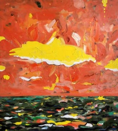 Paradise - original red and yellow abstract oil painting by Tyrone Layne