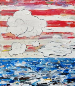 The States - original abstract red, white, and blue oil painting by Tyrone Layne