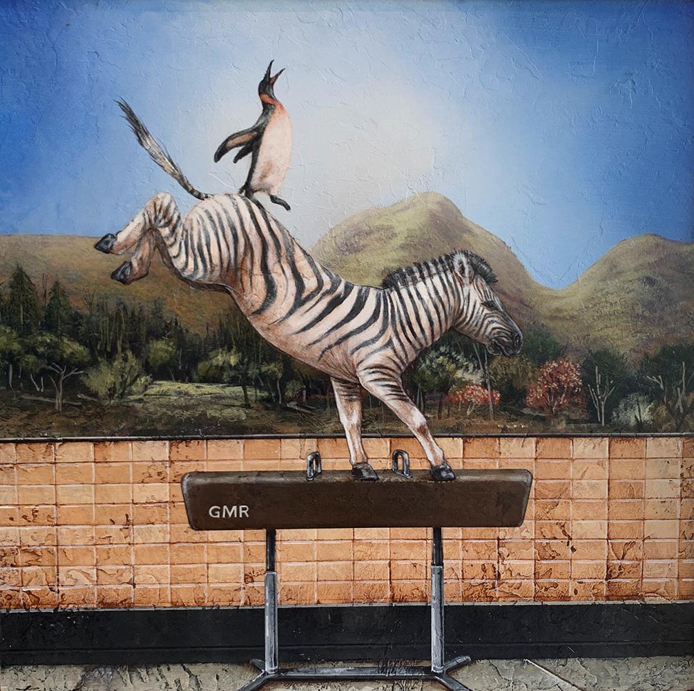 Zebra Striped Pommel Horse - Painting by Tyson Grumm