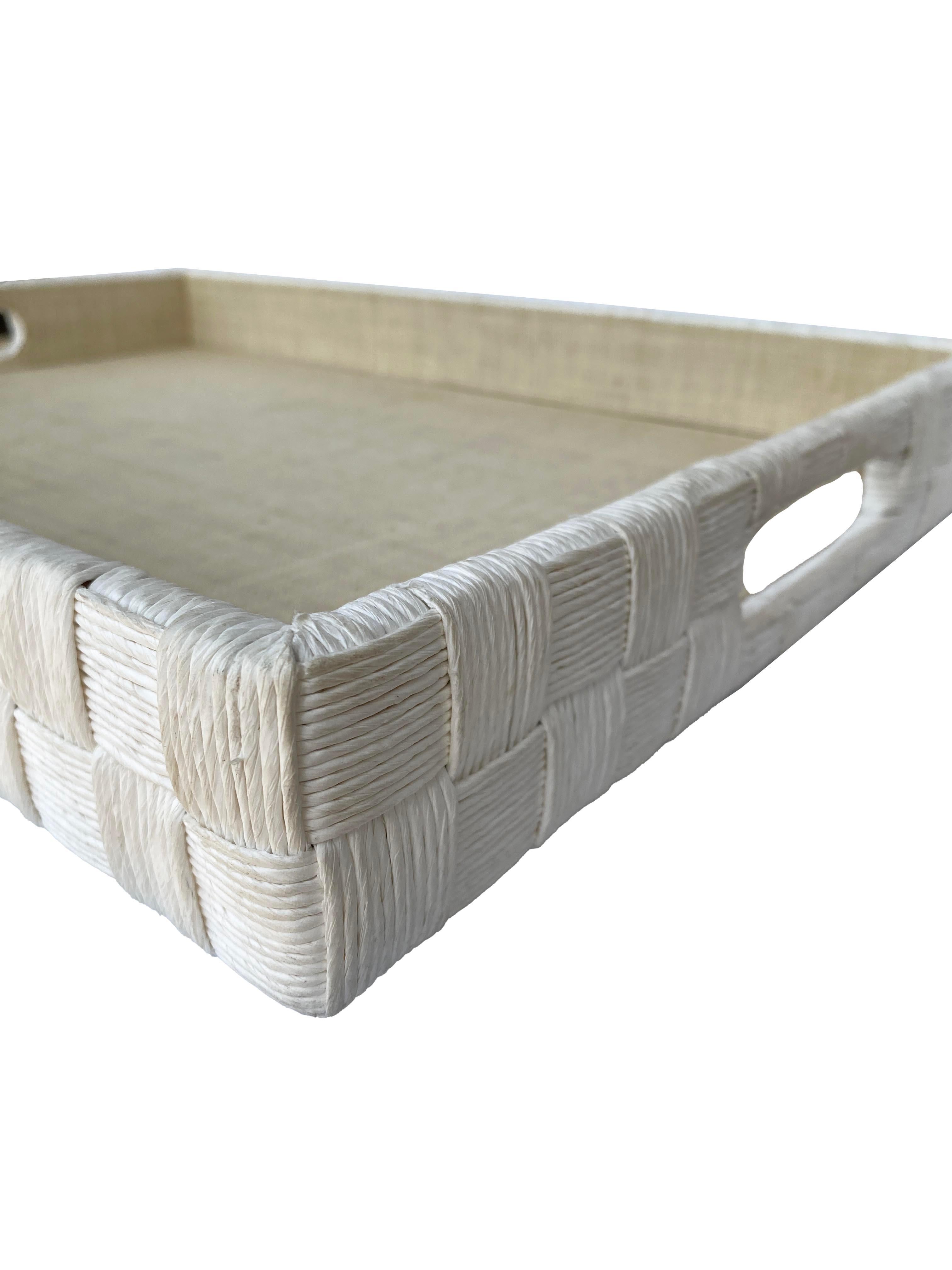 Philippine Tytus White Basketweave Raffia Tray For Sale