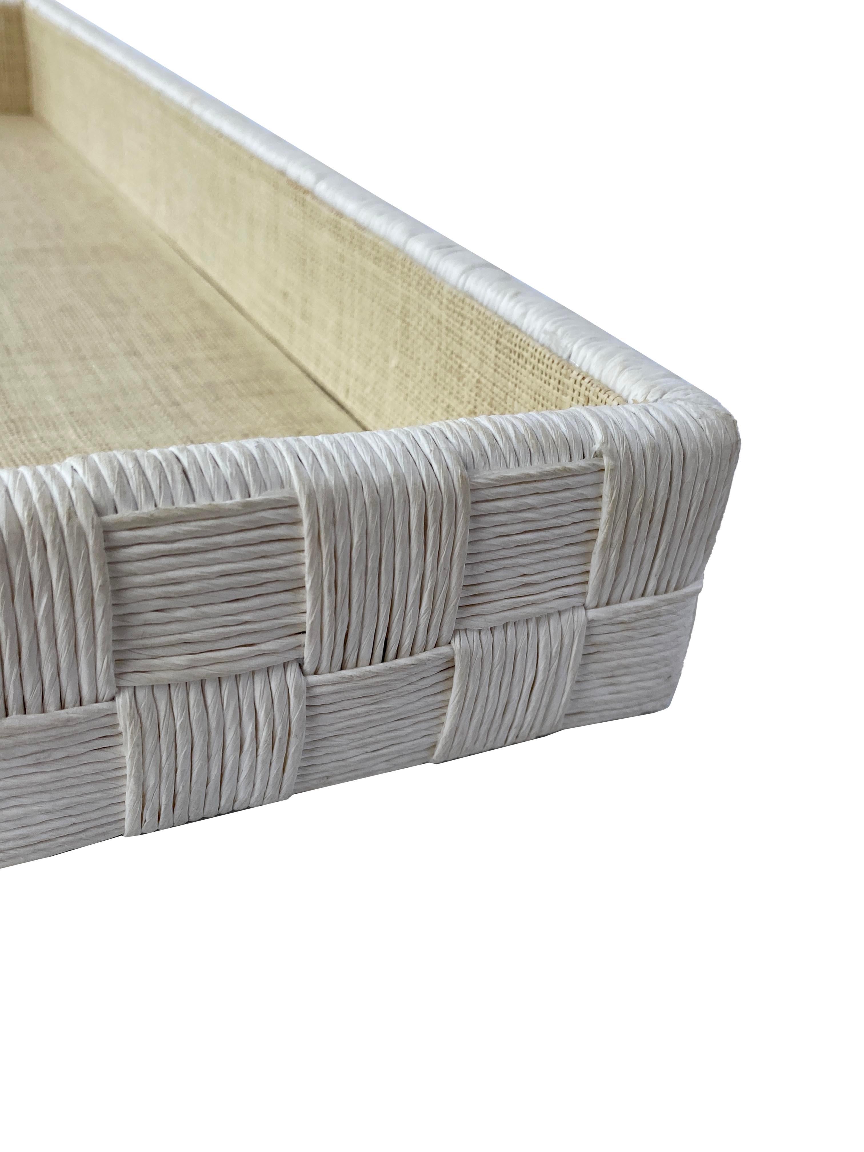 Tytus White Basketweave Raffia Tray In Good Condition For Sale In Scottsdale, AZ