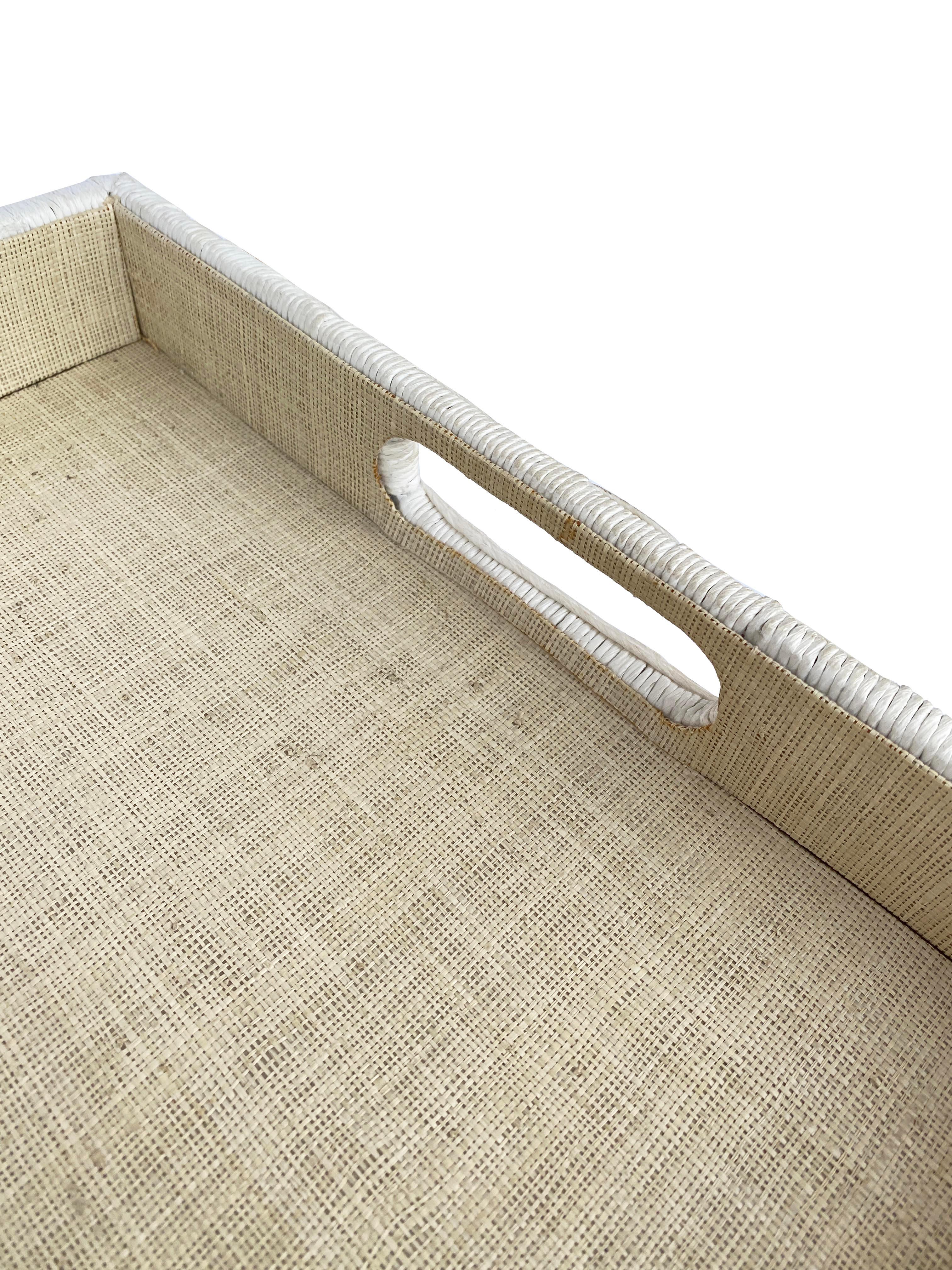 Tytus White Basketweave Raffia Tray For Sale 1