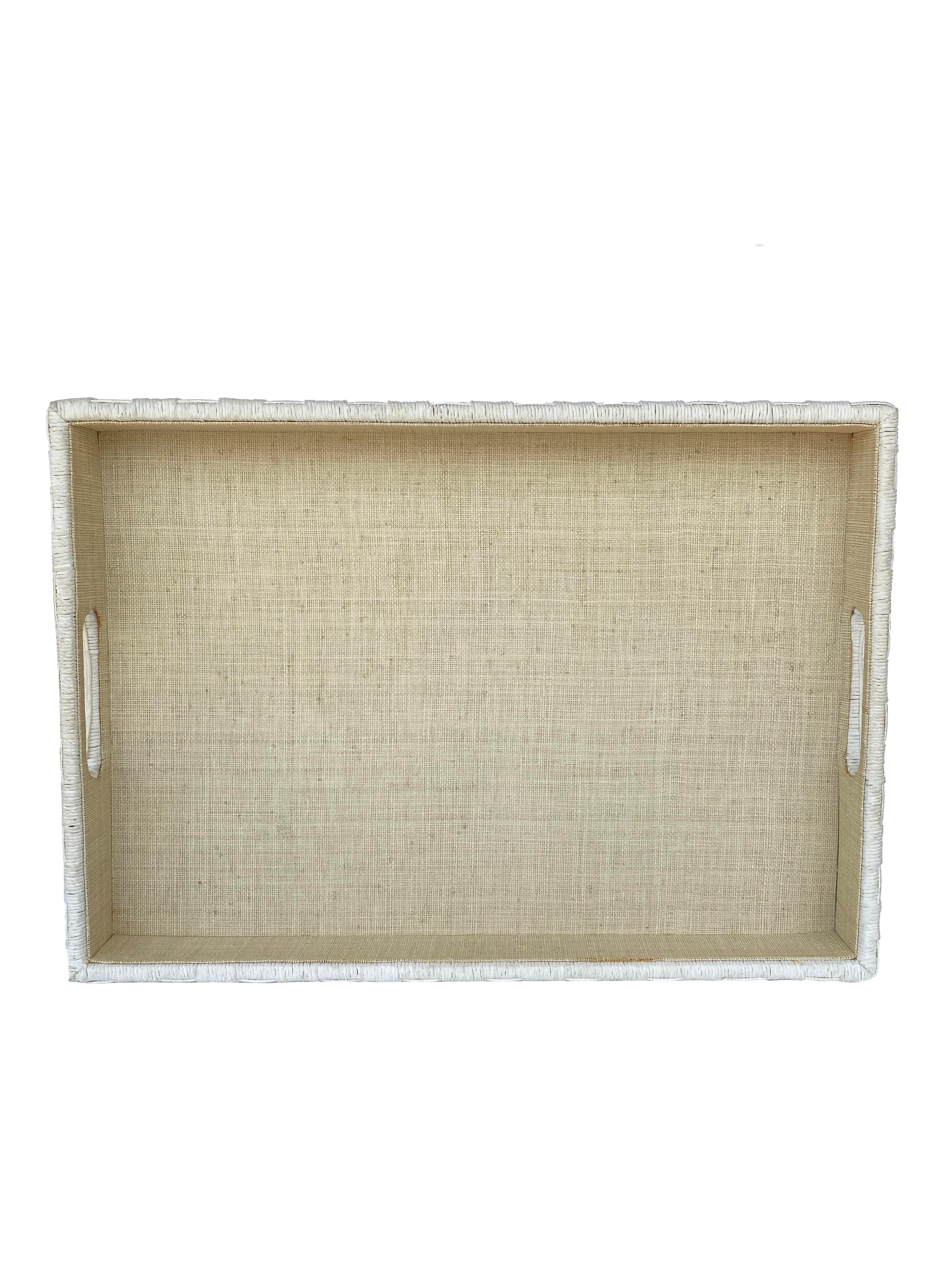 Tytus White Basketweave Raffia Tray For Sale 4